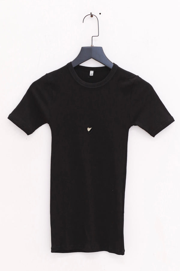 BASERANGE 25 Early Spring Heart Shaped Short Sleeve T-Shirt BAS-TOHS-RB-000-BLACK